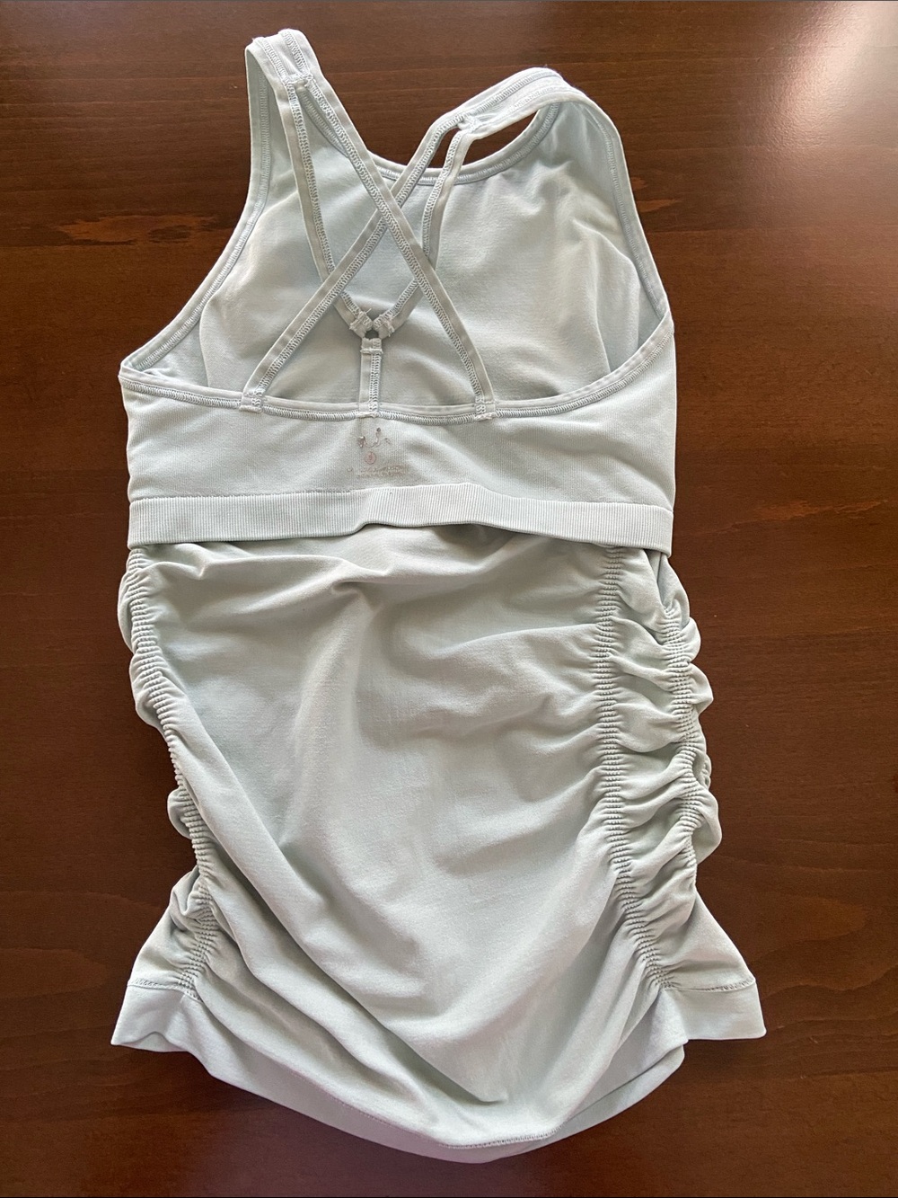 Light Aqua Nux tank with ruched sides, crisscross straps on back, size S. - Picture 5 of 12